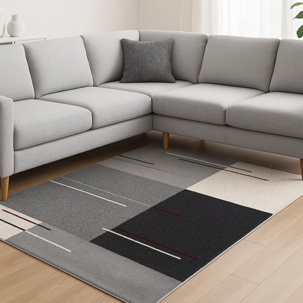 HomeRoots 4' Modern Geometric Area Rug - Stylish Gray Design with Plush High Pile for High-Traffic Spaces 8x11 390322