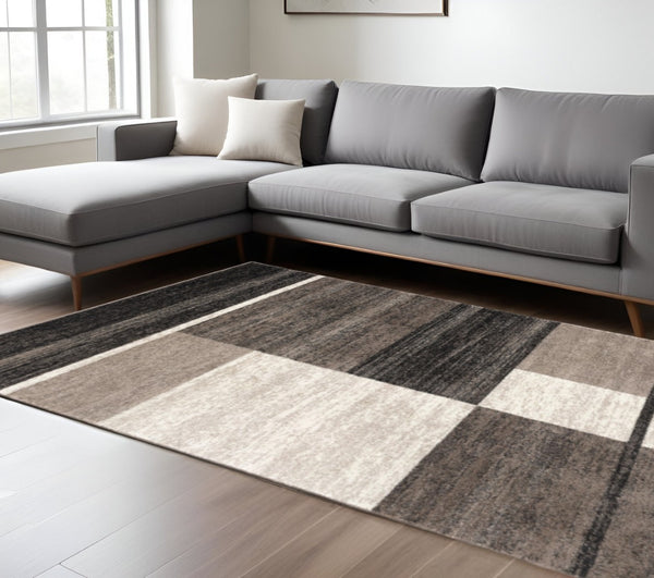 HomeRoots 7' Abstract Blocks Area Rug in Brown and Beige – Modern, Plush, and Stain-Resistant for Your Home 7' X 9' 390326