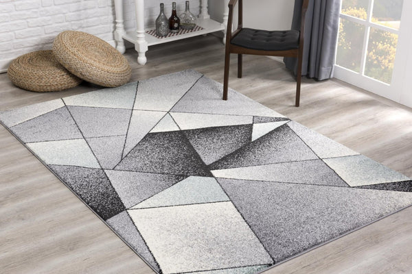 HomeRoots 4' Modern Gray and Blue Prism Pattern Area Rug – Durable, Stylish, and Ideal for High-Traffic Spaces 4x6 390328