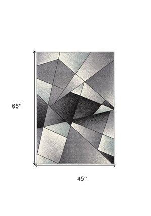 HomeRoots 4' Modern Gray and Blue Prism Pattern Area Rug – Durable, Stylish, and Ideal for High-Traffic Spaces 4x6 390328