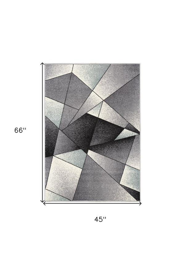 HomeRoots 4' Modern Gray and Blue Prism Pattern Area Rug – Durable, Stylish, and Ideal for High-Traffic Spaces 4x6 390328