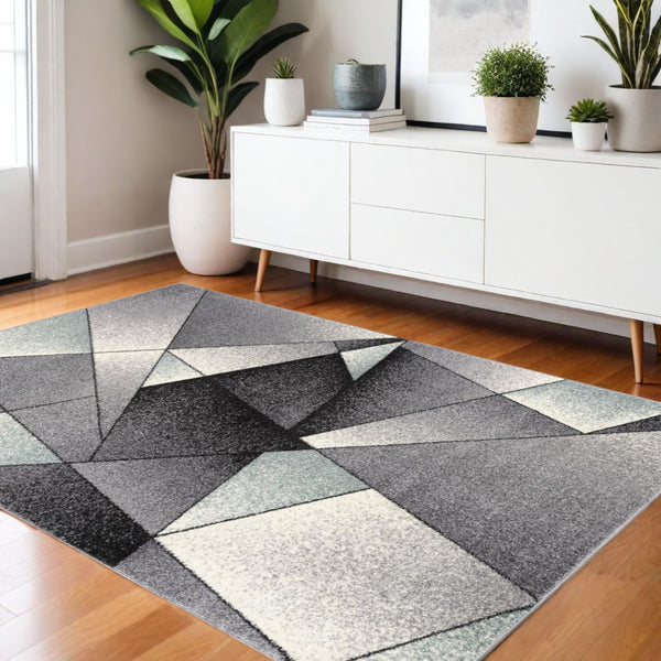 HomeRoots 4' Modern Gray and Blue Prism Pattern Area Rug – Durable, Stylish, and Ideal for High-Traffic Spaces 4x6 390328