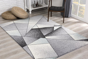 HomeRoots 4' Modern Gray and Blue Prism Pattern Area Rug – Durable, Stylish, and Ideal for High-Traffic Spaces 5x8 390330
