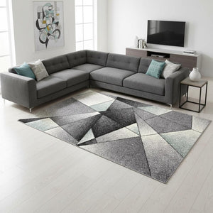 HomeRoots 4' Modern Gray and Blue Prism Pattern Area Rug – Durable, Stylish, and Ideal for High-Traffic Spaces 5x8 390330