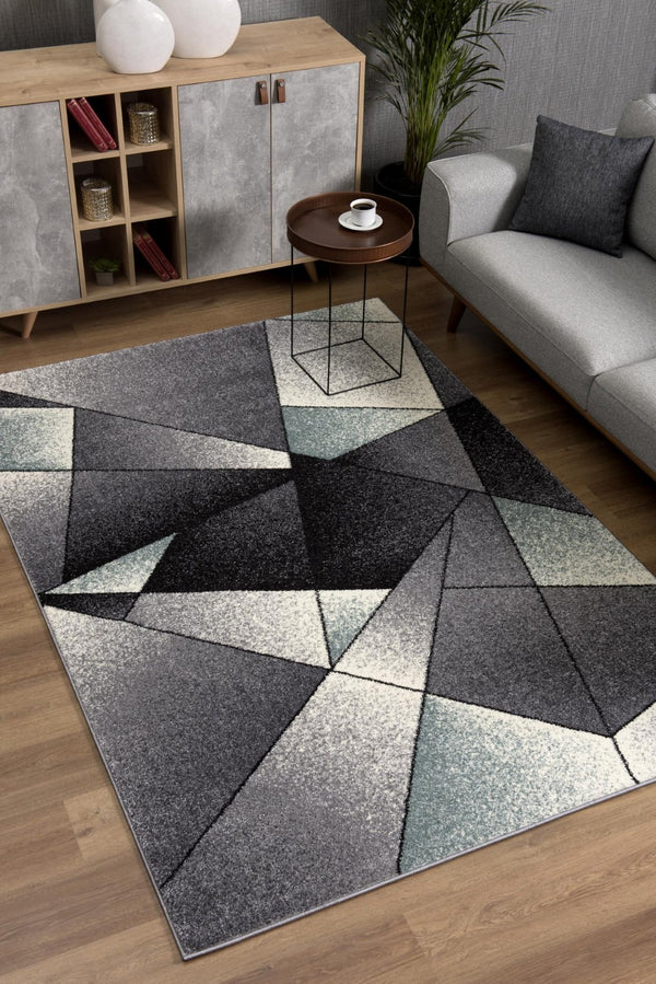 HomeRoots 4' Modern Gray and Blue Prism Pattern Area Rug – Durable, Stylish, and Ideal for High-Traffic Spaces 7x10 390331