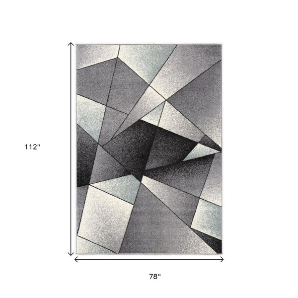 HomeRoots 4' Modern Gray and Blue Prism Pattern Area Rug – Durable, Stylish, and Ideal for High-Traffic Spaces 7x10 390331