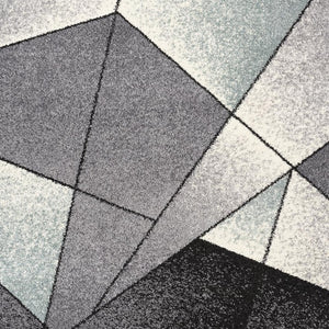 HomeRoots 4' Modern Gray and Blue Prism Pattern Area Rug – Durable, Stylish, and Ideal for High-Traffic Spaces 8x11 390332