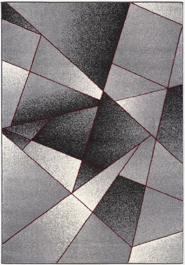 HomeRoots 4' Modern Grey Red Geometric Area Rug - Stylish, Durable Design for Living Rooms and Bedrooms 4x6 390333