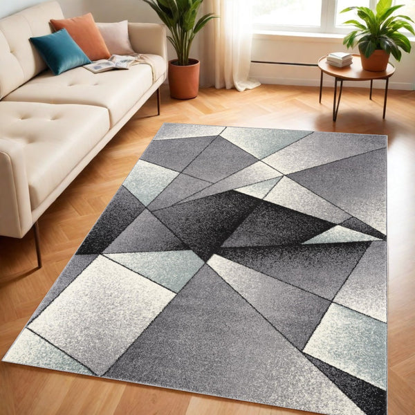 HomeRoots 4' Modern Grey Red Geometric Area Rug - Stylish, Durable Design for Living Rooms and Bedrooms 4x6 390333