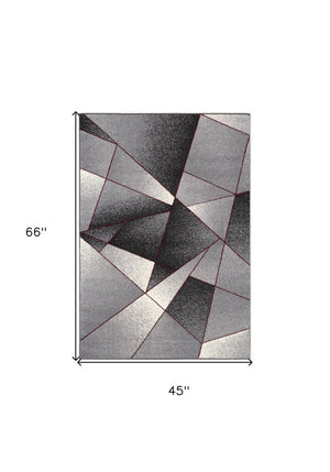 HomeRoots 4' Modern Grey Red Geometric Area Rug - Stylish, Durable Design for Living Rooms and Bedrooms 4x6 390333
