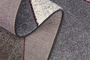 HomeRoots 4' Modern Grey Red Geometric Area Rug - Stylish, Durable Design for Living Rooms and Bedrooms 5x8 390335