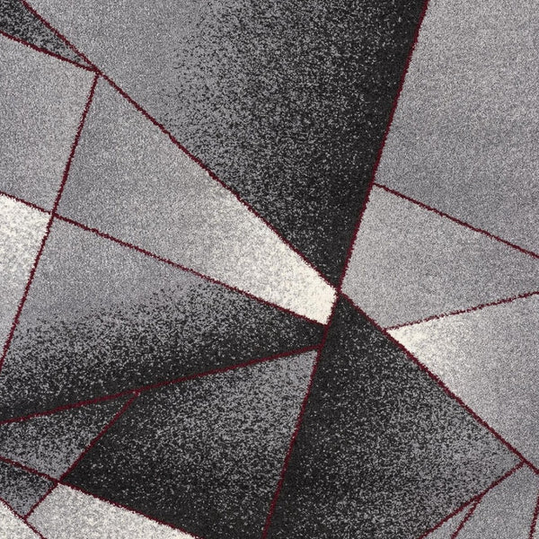 HomeRoots 4' Modern Grey Red Geometric Area Rug - Stylish, Durable Design for Living Rooms and Bedrooms 7x10 390336
