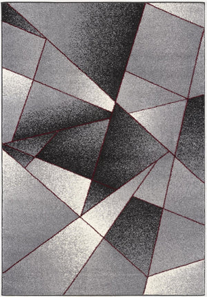 HomeRoots 4' Modern Grey Red Geometric Area Rug - Stylish, Durable Design for Living Rooms and Bedrooms 8x11 390337