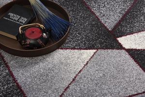 HomeRoots 4' Modern Grey Red Geometric Area Rug - Stylish, Durable Design for Living Rooms and Bedrooms 8x11 390337