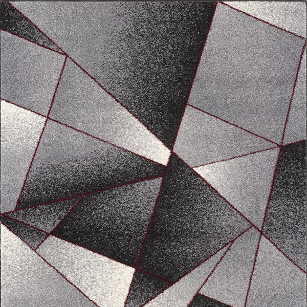 HomeRoots 4' Modern Grey Red Geometric Area Rug - Stylish, Durable Design for Living Rooms and Bedrooms 8x11 390337