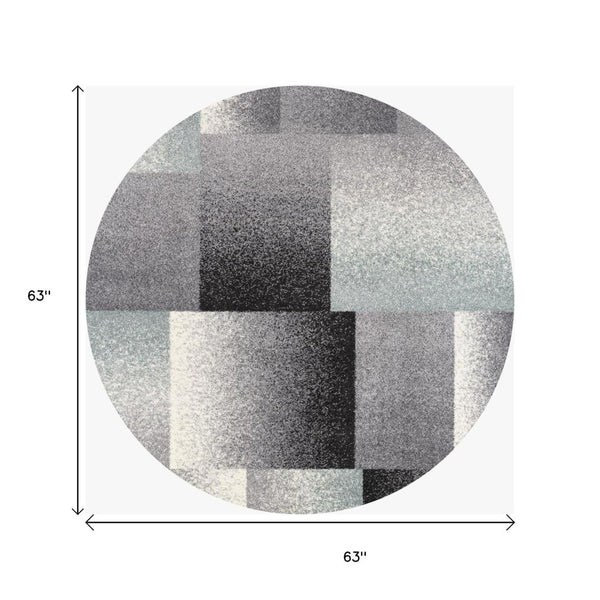 HomeRoots 4' Modern Geometric Area Rug - Stylish Charcoal and Teal Design for Contemporary Home Décor 5' Round Round 390339