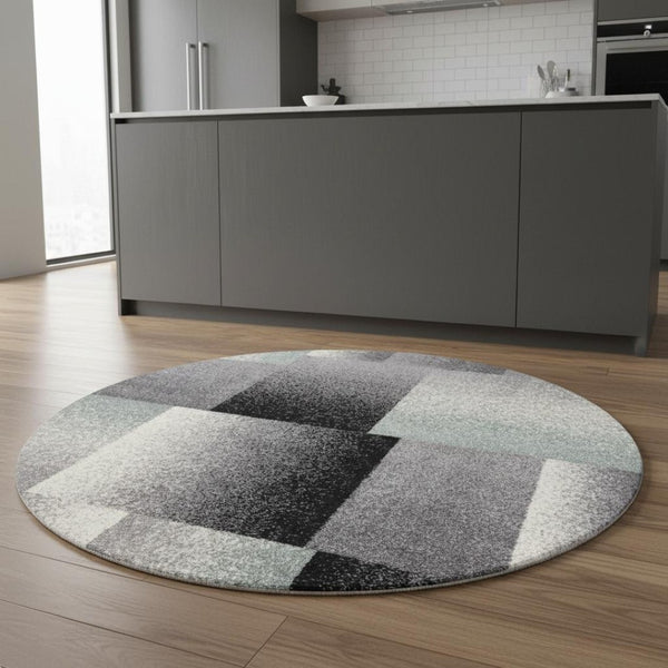 HomeRoots 4' Modern Geometric Area Rug - Stylish Charcoal and Teal Design for Contemporary Home Décor 5' Round Round 390339