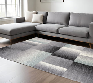 HomeRoots 4' Modern Geometric Area Rug - Stylish Charcoal and Teal Design for Contemporary Home Décor 8' X 11' Rectangle 390342