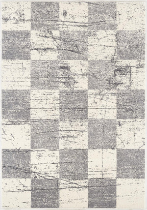 HomeRoots 4' Timeless White and Gray Checkered Area Rug for Stylish Living Spaces, Soft, Durable, and Versatile 4' X 6' Rectangle 390343