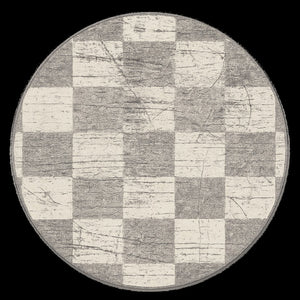 HomeRoots 4' Timeless White and Gray Checkered Area Rug for Stylish Living Spaces, Soft, Durable, and Versatile 5' Round Round 390344