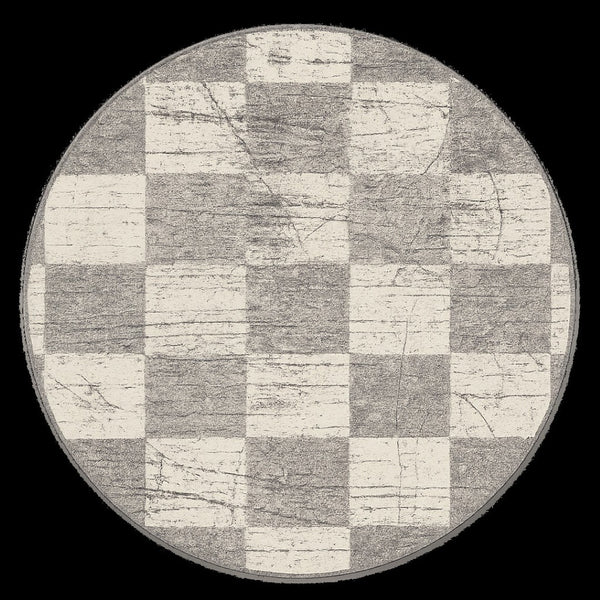 HomeRoots 4' Timeless White and Gray Checkered Area Rug for Stylish Living Spaces, Soft, Durable, and Versatile 5' Round Round 390344