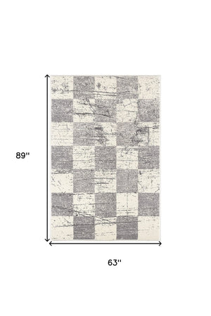 HomeRoots 4' Timeless White and Gray Checkered Area Rug for Stylish Living Spaces, Soft, Durable, and Versatile 5' X 8' Rectangle 390345