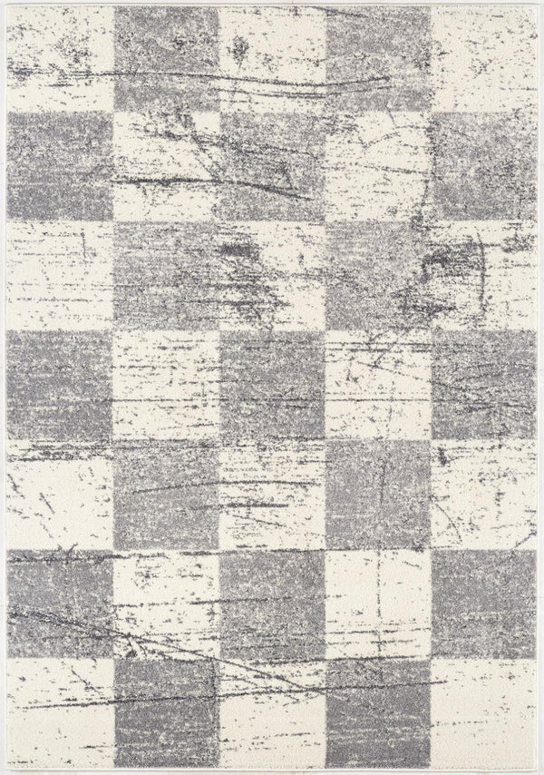 HomeRoots 4' Timeless White and Gray Checkered Area Rug for Stylish Living Spaces, Soft, Durable, and Versatile 5' X 8' Rectangle 390345
