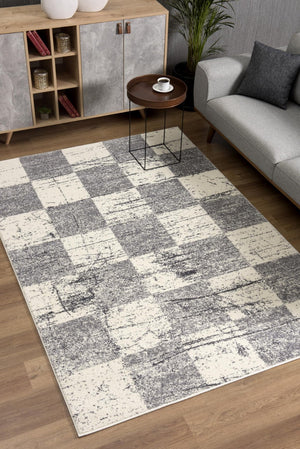 HomeRoots 4' Timeless White and Gray Checkered Area Rug for Stylish Living Spaces, Soft, Durable, and Versatile 5' X 8' Rectangle 390345