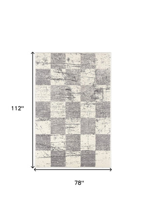 HomeRoots 4' Timeless White and Gray Checkered Area Rug for Stylish Living Spaces, Soft, Durable, and Versatile 7' X 9' Rectangle 390346