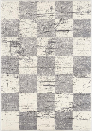 HomeRoots 4' Timeless White and Gray Checkered Area Rug for Stylish Living Spaces, Soft, Durable, and Versatile 7' X 9' Rectangle 390346