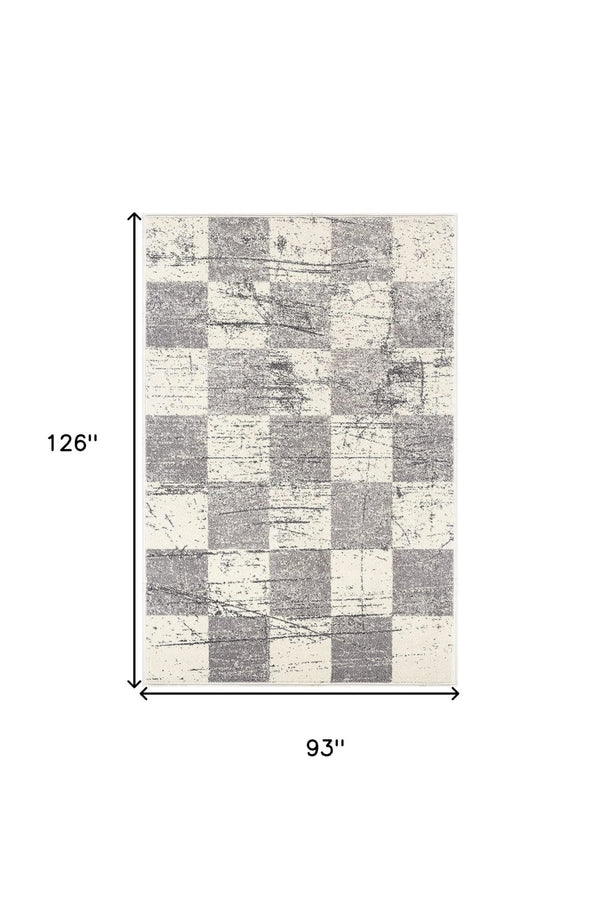 HomeRoots 4' Timeless White and Gray Checkered Area Rug for Stylish Living Spaces, Soft, Durable, and Versatile 8' X 11' Rectangle 390347
