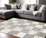 White and Gray Checkered Area Rug - Durable, Soft, Vintage Style for Modern Homes, 66” x 45”