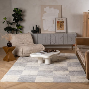 HomeRoots 4' Timeless White and Gray Checkered Area Rug for Stylish Living Spaces, Soft, Durable, and Versatile 8' X 11' Rectangle 390347