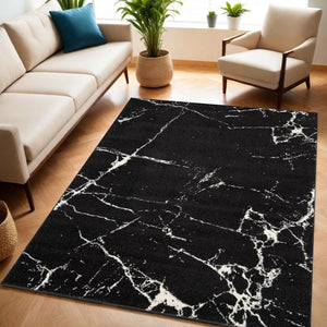 Homeroots 5' X 8' Black And White Abstract Breakage Area Rug  Polyester 390350