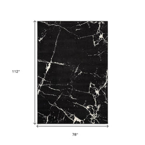 HomeRoots 7' Black and White Abstract Area Rug - Modern Marbleized Design for Cozy Living Spaces and Durability 7' X 9' 390351