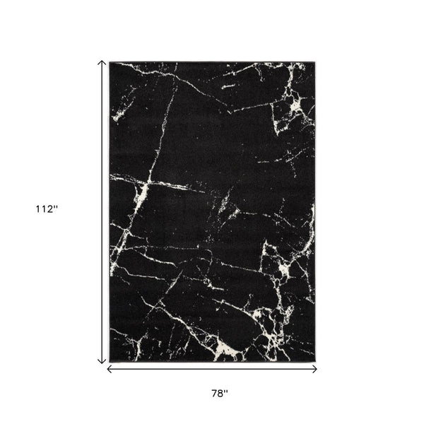 HomeRoots 7' Black and White Abstract Area Rug - Modern Marbleized Design for Cozy Living Spaces and Durability 7' X 9' 390351