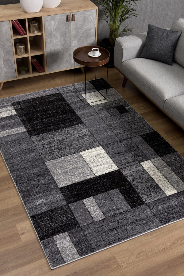 HomeRoots 7' Gray Distressed Geometric Area Rug – Handcrafted for Modern Elegance and Comfort in Any Space 7' X 9' 390356