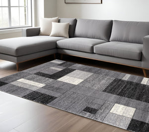 HomeRoots 7' Gray Distressed Geometric Area Rug – Handcrafted for Modern Elegance and Comfort in Any Space 7' X 9' 390356