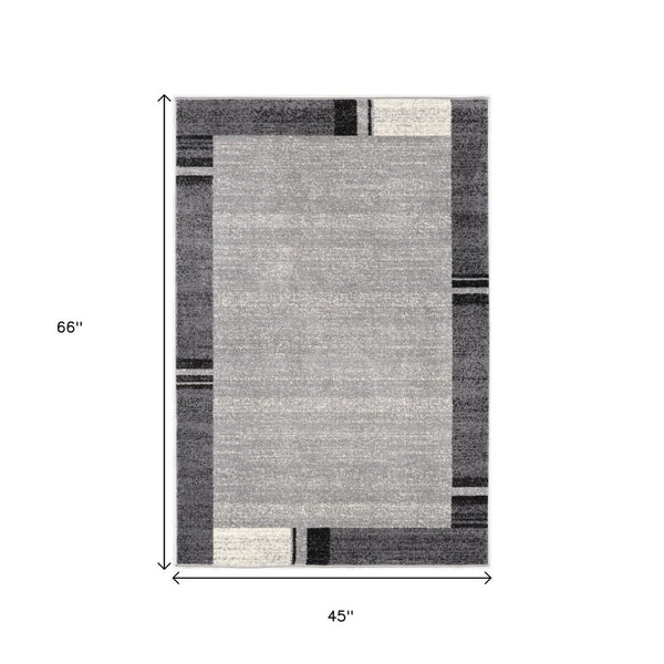 HomeRoots 4' Modern Bordered Area Rug - Elegant Dove-Gray Design for Comfort in Living, Dining, or Bedroom Spaces 4x6 390366