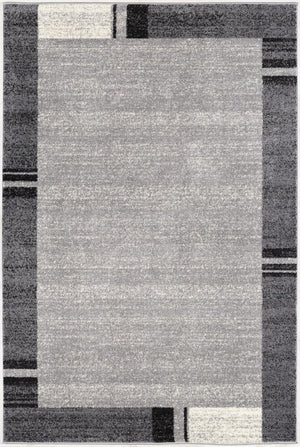 HomeRoots 4' Modern Bordered Area Rug - Elegant Dove-Gray Design for Comfort in Living, Dining, or Bedroom Spaces 8x11 390370