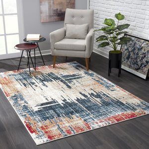 HomeRoots 4' Transform Your Space with a Blue and Ivory Abstract Area Rug for Modern Elegance and Durability 4' X 6' 390371