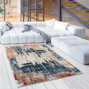 HomeRoots 4' Transform Your Space with a Blue and Ivory Abstract Area Rug for Modern Elegance and Durability 4' X 6' 390371