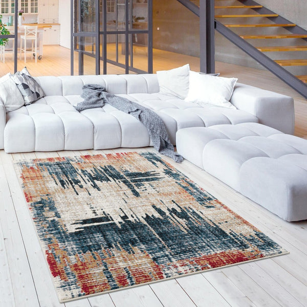 HomeRoots 4' Transform Your Space with a Blue and Ivory Abstract Area Rug for Modern Elegance and Durability 4' X 6' 390371