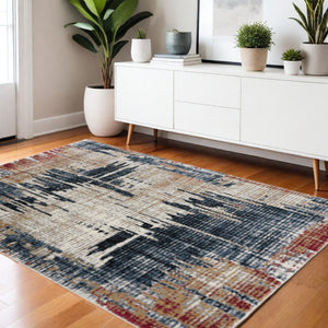 HomeRoots 4' Transform Your Space with a Blue and Ivory Abstract Area Rug for Modern Elegance and Durability 4' X 6' 390371