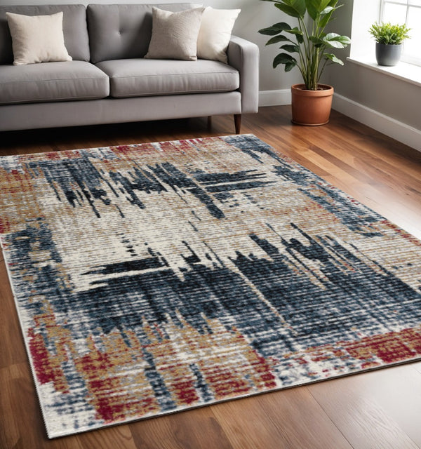 HomeRoots 4' Transform Your Space with a Blue and Ivory Abstract Area Rug for Modern Elegance and Durability 5' X 7' 390373