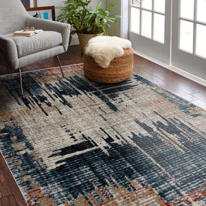 HomeRoots 4' Transform Your Space with a Blue and Ivory Abstract Area Rug for Modern Elegance and Durability 8' X 11' 390375