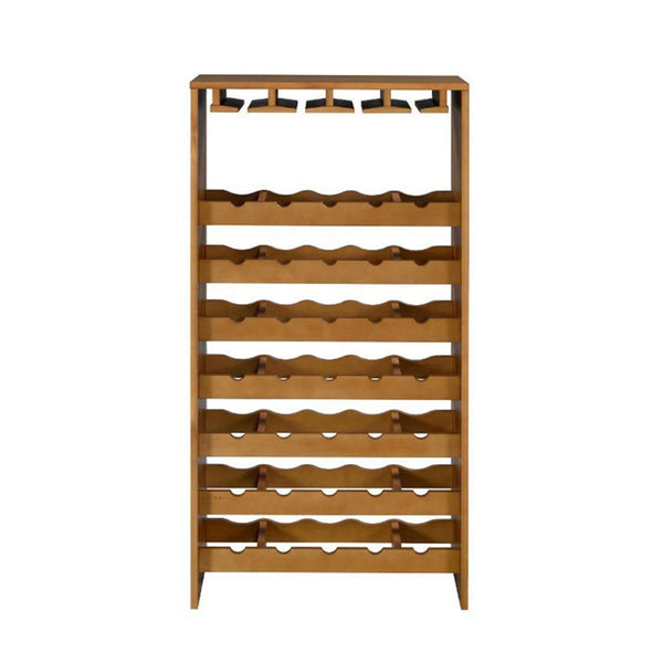 English Elm Wooden Oak Seven Tier Wine Rack with Stemware Storage for Dining Room Entertaining B016P317472