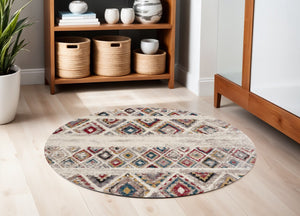 HomeRoots 4' Cream Southwestern Area Rug – Stylish, Durable Design for Living Rooms, Hallways & Dining Areas 5' Round Round 390380
