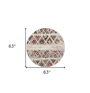 HomeRoots 4' Cream Southwestern Area Rug – Stylish, Durable Design for Living Rooms, Hallways & Dining Areas 5' Round Round 390380