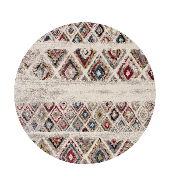 HomeRoots 4' Cream Southwestern Area Rug – Stylish, Durable Design for Living Rooms, Hallways & Dining Areas 5' Round Round 390380